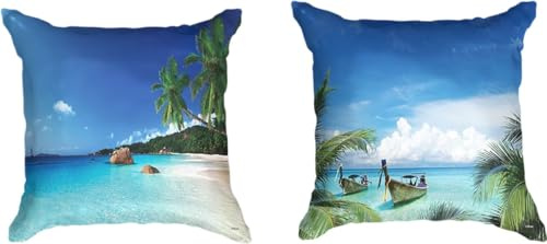 Ulticool - Kissenhülle - Strand Meer Palme Sommer - Set von 2 Motiven – 45 cm x 45 cm - Dekokissen ohne Füllung - Kissenbezug Zubehör für Sofa/Bett - Blau