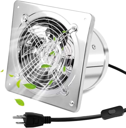BEVISKkki 8 Inch Kitchen Exhaust Fan w/Switch and Plug 735CFM Powerful Bathroom Exhaust Fan Ceiling and Wall Mounted Extractor Ventilation Fan Blower Window Fan for Attic Garage Basement Chicken Coop