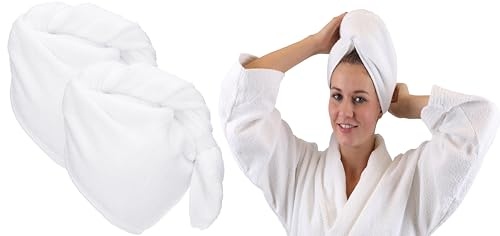 Betz Set om 2 Turban handduk, huvudhandduk, hårturban, 100 % bomull, frotté (vit)