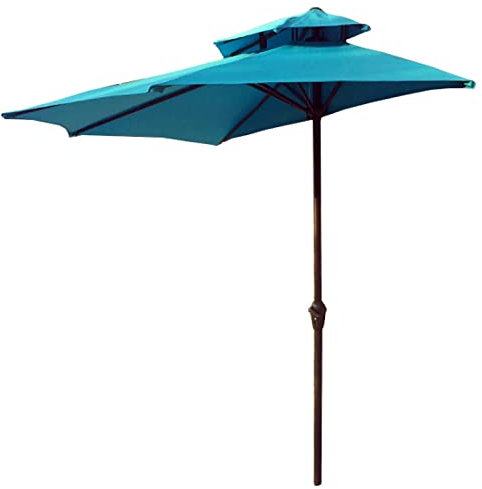 LBONG Balkonschirm Halb Sonnenschirm mit Doppeldach Marktschirm,Winddicht Kurbelschirm tragbarer Tischschirm zum Sonnenschutz (270X133cm,SkyBlue)