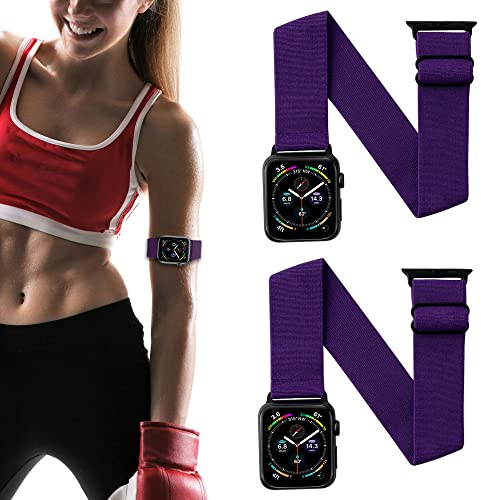 IFCASE 2 Pack Elastic Arm/Ankle Band for Apple Watch 42/41/40mm iWatch Series Ultra 10 9 8 7 6 5 4 SE, Sport Strap Unisex Armband or Ankleband (Purple)