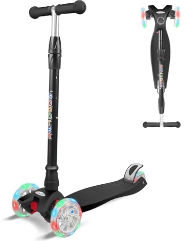 KORIMEFA Scooter Kinder Roller, Dreiradscooter mit PU LED Räder, Leuchtenden Räder, Faltbarer Höhenverstellbarer KinderRoller, Leicht Belastbarkeit bis 60 kg, ab 3-12 Jahre Junge Mädchen (Schwarz)