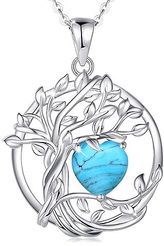 FANCIME Baum des Lebens Geburtsstein Halskette Damen Sterling Silber Kette | vergoldet Lebensbaum Edelsteine Anhänger Muttertag Weihnachten Jubiläums Geburtstag Feine Schmuck Geschenke für Ehefrau Mama