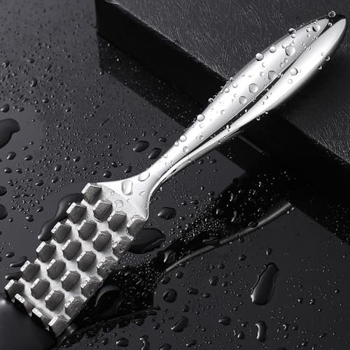 SUCCFLY Fish Scaler Stainless Steel, Premium Fish Scale Remover Integrated Casting, Heavy Duty Wedge-Shaped Sawtooth Fish Descaler Tool, Ergonomic Handle Fish Scaler Remover No Mess, Fish Scaler Tool