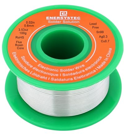 E ENERSYSTEC Thin Solder Wire 0.6mm Lead Free Electronic Solder Wire Rosin Core Sn99 Ag0.3 Cu0.7 Alloy Solder Wire Activated Electrical Soldering 100g 3.53oz Fine Diameter 0.02in Gauge No Lead
