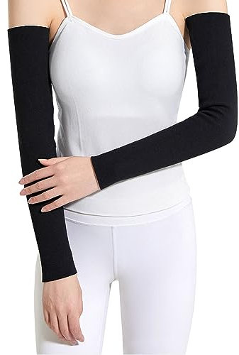 Armwärmer Winter Lang Armstulpen Plüschfutter Ellenbogenbandage Atmungasaktiv Ärmlinge Elastisch Armschutz Armbandage Thermo Ellenbogenwärmer Unisex Kompressionsärmel für Oberarm Unterarm Schwarz XL