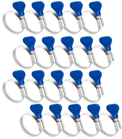 POWERTEC 70247-P4 1-1/2 Inch Stainless Steel Thumb Screw Clamps, Adjustable Key Hose Clamps for Pool Hose for Above Ground Pools and PVC Tubing, Pipe Clamp, Worm Gear Clamp, 20 Pack