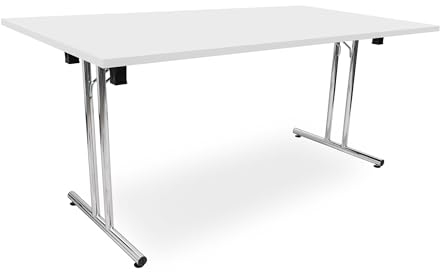 Besprechungstisch klappbar, Klapptisch Gestell Chrom gerader Fuß, Schreibtisch Maße 140x80 oder 160x80cm, Konferenztisch platzsparend stapelbar, hauseigene Fertigung (Weiß, 160 x 80 cm)
