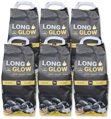 18kg Long Glow Premium Grillbriketts Kohle Manufaktur Grillbrikett Premium Brikett Holz Kohle Grill Lange Brenn-& Glutdauer 4h Grillbriketts 100% Made in Germany Energie Kienbacher (18kg)