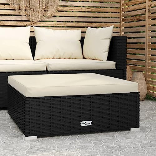 DYRJDJWIDHW Garten-Fußhocker mit Kissen Schwarz 70x70x30 cm Poly Rattanknieschoner Arbeiten,kniekissen Garten,Geeignet für Garten, Bad, Hinterhof, Terrasse, Wohnzimmer