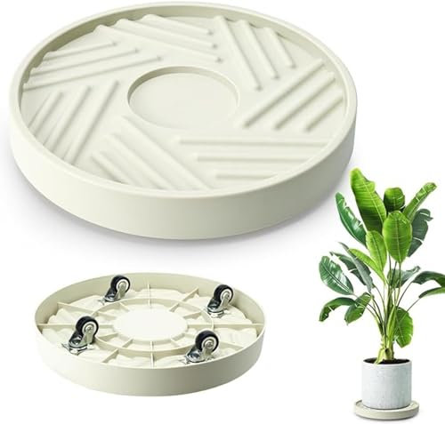 dewdat - Round With Hidden Wheels, 12 Inches Round Metal Plant Pot Caddy, Heavy Duty With Wheels Plant, Pot Base For Plants Indoor Outdoor, Plant Saucer