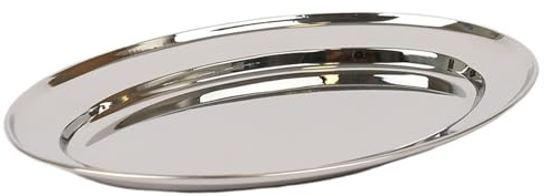 Argon Tableware 35 x 24cm Serving Platter - Stainless Steel Chrome Dinner Tray Oval Plate Medium Appetizer Serving Dishes for Party, Events, Table Service, Snack Platters