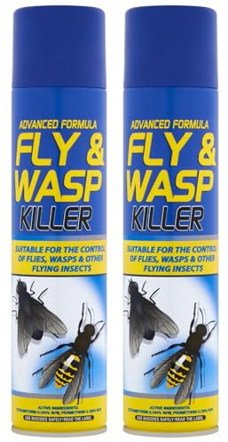 FLY AND WASP KILLER 2 PACK - Indoor Use Fly & Wasp Repellent - Household Fast-acting fly Insect Killer - Aerosol Insecticide Insect Control - Mosquito Pest Control - Fast Acting Effective Wasp Spray