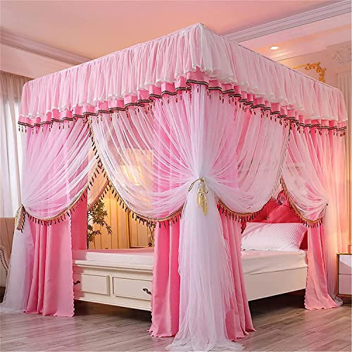 GLMGBP Moskitonetz, Vier-Eck-Pfosten-Baldachin, Prinzessin-Moskitonetz, 3 seitliche Öffnungen, Pfostenbett, Himmelbett, Mädchenbettwäsche, A03, 1,8 x 2,2 m Bett
