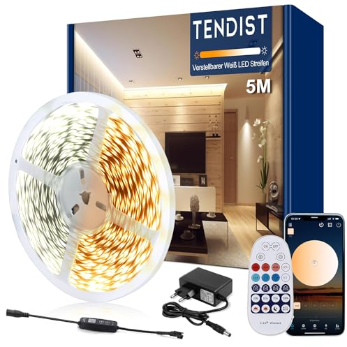 TENDIST 5M Striscia Led Bianca Dimmerabile, 3000K-6500K Da Bianco Caldo a Bianco Freddo, 24v Con Telecomando, Striscia Led Cucina, App Intelligente Per La Decorazione D'interni