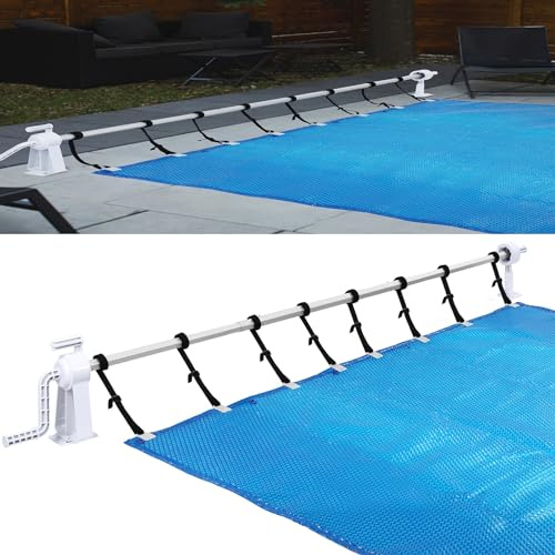HENGMEI Aufrollsystem Pool Aufroller Aufrollvorrichtung nkl. Befestigungsbänder für Solarfolien, Pool Planen und Abdeckungen von 105 bis 615 cm
