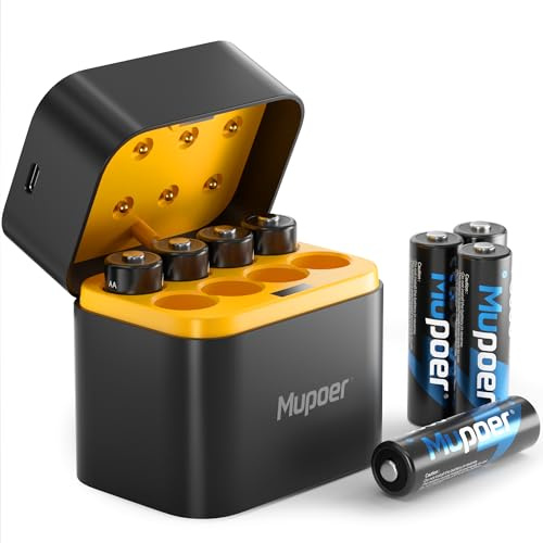 Rechargeable AA Batteries Lithium with Charger,8 Pack 1.5V 3000mWh Double A Battery Rechargeable,Long Lasting Pilas Recargables Lithium ion AA Battery with Charging Storage Box for Blink Outdoor Xbox