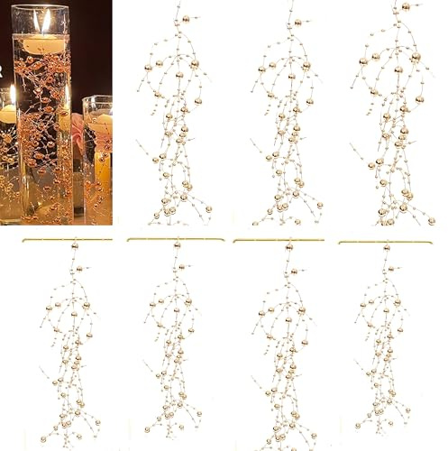 TeaSu 24Pcs Pearl String for Floating Candle Centerpieces, Pearl Vase Filler Decor for Wedding Centerpieces (Champagne Gold)