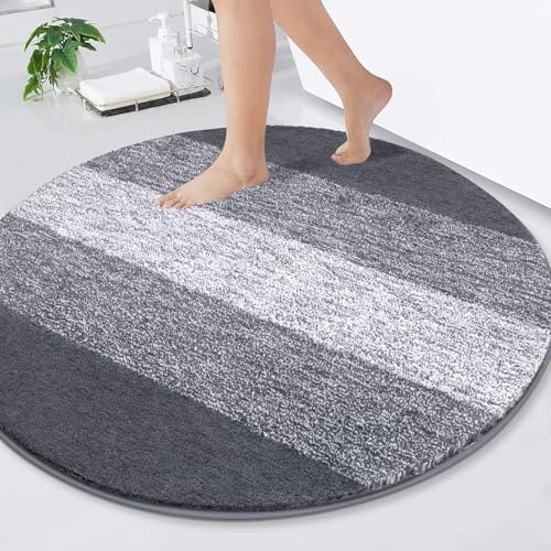 Enyhom Rund badmatta, 120 cm, halkfri badrumsmatta, maskintvättbar, badrumsgolvmatta för badkar, dusch, badrum, entré, grå