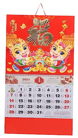 HAPINARY Calendario 2024 De Estilo Chino Tradicional Con Placa De Lámina De Oro Planificador Mensual Calendario De Pared Para Colgar En La Oficina En Casa