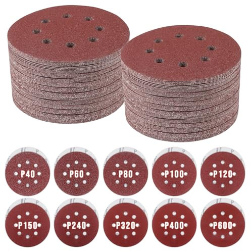 Siumir 100 dischi abrasivi rotondi a 8 fori, 125 mm, set di dischi abrasivi per levigatrice orbitale (granulometria 40/60/80/100/120/150/240/320/400/600)