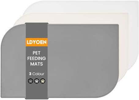 LDYOEN Napfunterlage Hund Katzen - rutschfest Napfunterlage für Hundenapf Katzennapf - Hunde Katzen Futtermatte aus Silikon - Fressnapf Unterlage Groß 48x30cm - Grau