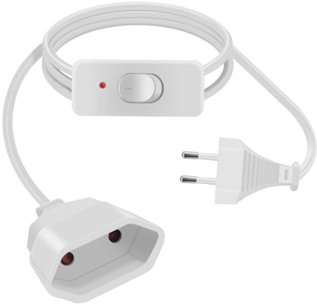 HuaLiSiJi Euro Verlängerung mit Schalter 2,5A 250V Verlängerungskabel Eurostecker mit Schalter 2x0.75 mm² mit LED, für Haushaltsgeräte TV PC Lampe Monitor (Weiß, 2 m)