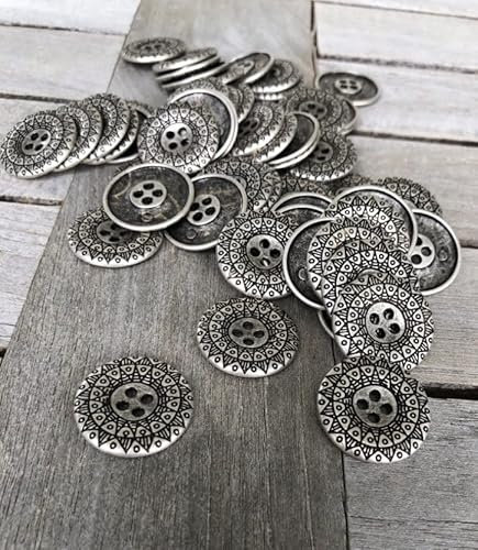 silber antik flache Metall Knöpfe 4 Loch 15mm, 18mm, 20mm oder 25mm (10 Stück) (20mm)