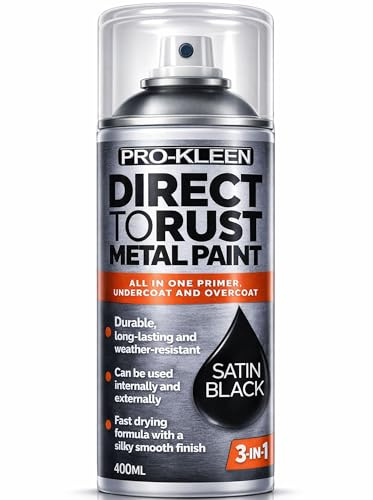 Pro-Kleen Direct to Rust Metal Paint 400ml - 3-in-1 Primer, Undercoat & Topcoat - Black Satin Finish - for Use on Metal, Wood, Furniture, Rust, Outdoor & Indoor Surfaces