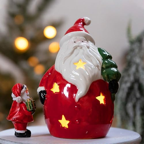 ACAREY Weihnachtsdeko aus Keramik mit LED Mini Weihnachtsbaum Weihnachtsmann Schneemann Weihnachten Deko lichter Für Weihnachten Theme Fenster Schlafzimmer Tischdekoration Innen (Weihnachtsmann)