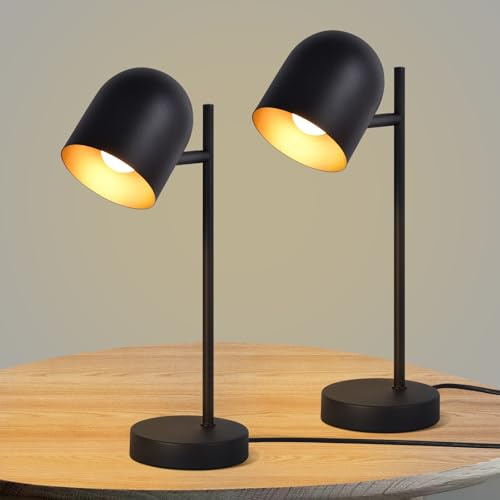 Kowanie 2er Tischlampe Vintage retro Nachttischlampe: Tischleuchte | Wohnzimmer industrial in Schwarz Gold aus Metall E14 rustikal Nachttischleuchte mit Kabel für Schlafzimmer Ohne Leuchtmittel