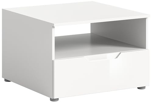 xonox.home Tisch Solero Couchtisch Wohnzimmertisch Tisch Wohnzimmer Sofatisch Beistelltisch in Front weiß Hochglanz tiefzieh Korpus weiß, ca. 66x45x66 cm
