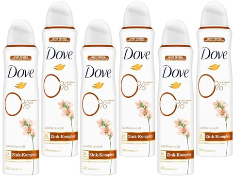 6 x Dove deodorantspray äppelblomdoft deodorant med vårdande zinkkomplex och 0 % aluminiumsalter, 2 x skydd deodorant 150 ml (6-pack)