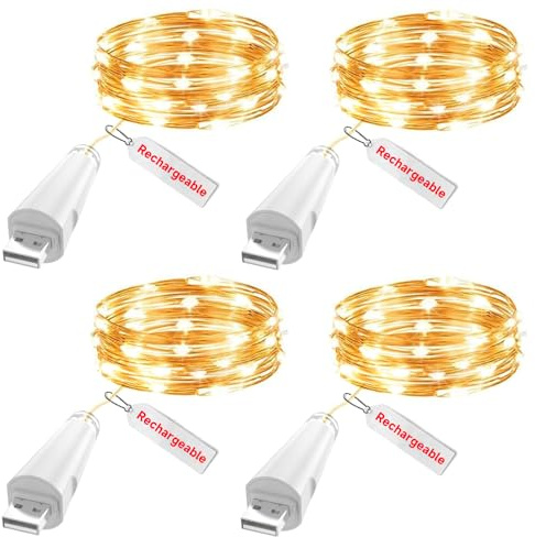 OUSMIN Luci Decorative LED USB Ricaricabili, 2m 20 LED Fairy String Lights, a Batteria per Barattoli, Matrimonio, Centrotavola & Decorazioni Natalizie