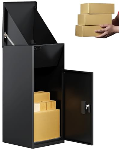 Extra Large Parcel Delivery Box - Large Parcel Drop Box Outdoor, Delivery Box with Secure Front Access, Durable, Lockable Weatherproof Parcel Drop Box For Multiple Packages (BLACK, XL Caladrius)