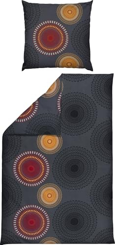 REDBEST Bettwäsche Single-Jersey Mandalas anthrazit-Terra Größe 80x80 cm / 135x200 cm - temperaturausgleichend, bügelfrei, mit Reißverschluss