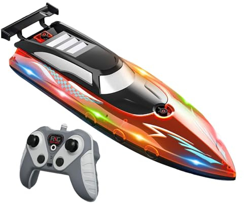 predolo Ferngesteuertes Boot, RC-Boot mit Licht, schnelles Wasserspielzeugmodell für, 10 km/h für und Erwachsene im Alter von 6–12 Jahren, Blau