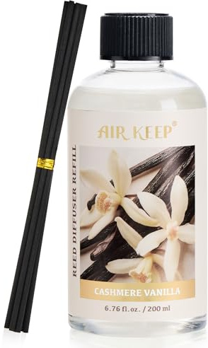 Airkeep Raumduft Nachfüller 200ml mit Duftstäbchen - Cashmere Vanilla Nachfüllflasche für Stäbchen Diffuser - Langanhaltender Lufterfrischer für Zuhause, Bad und Wohnung