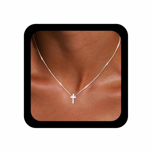 Cybche Collana Croce Vintage Girocollo Collana Piccola Croce Ciondolo Religioso Crocifisso Collane Minimalista Argento Italiano Scatola Catena Collane Gioielli Per Le Donne
