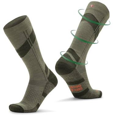 DANISH ENDURANCE Kompressionstrumpor i Merinoull 18–23 mmHg, Vadderade för Skenbensskydd, Unisex, Khakigrön, 43-47