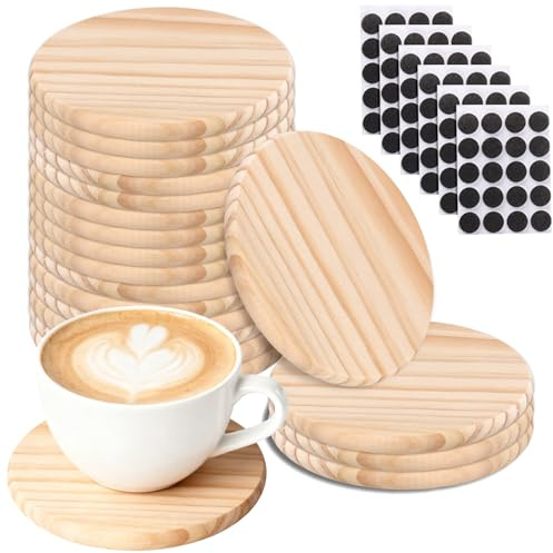 KEILEOHO Sottobicchieri rotondi in legno, non finiti, diametro 10 cm, spessore 0,9 cm, confezione da 20 per lavori fai da te, pittura, incisione