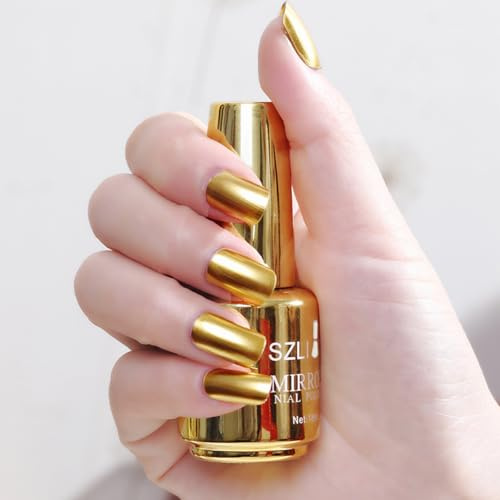 Gold Nail Polish - Mirror Metallic Nail Varnish - Chrome Nail Varnish Quick Dry - Metal Effect Long Lasting No Need UV High Pigmented Stunning Shine Nail Paint for Women Gifts Nail Art 18ml