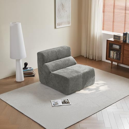 Fauteuil Individuel Luxe en Velours Nuageux, Confort Moelleux, Design Ergonomique, Idéal pour Salon, Bureau Et Petits Espaces, Gris Clair, 94 x 110 x 79 cm