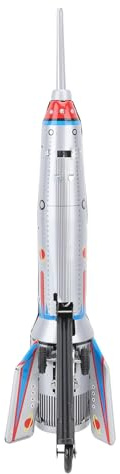Syrisora Tin Rocket Toy, Vintage Collectible Retro Decorative Rocket Ship Model with Stand Up Feature, for Home Bar Store Coffee Shop Adult Collector Gift