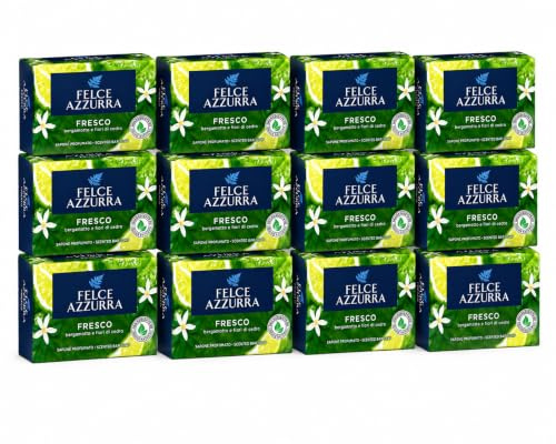 Sapone Profumato Fresco Bergamotto e Fiori di Cedro, Detergente Solido per Mani e Corpo, Fragranza Agrumata Rivitalizzante, Ingredienti di Origine Naturale - 12 Unita da 100gr