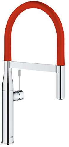 Grohe Essence Küchenarmatur - Einhand-Spültischbatterie, mit herausziehbarer Profibrause & Schlauchauslauf in rot chrom 124975