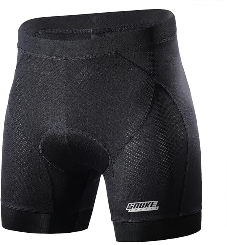 Souke Sports Herren Radunterhose Herren Radfahren Unterwäsche 4D Gepolstert Atmungsaktiv Fahrrad Unterwäsche Short mit Rutschhemmendem Beingreifer | 4D-Schaumstoff-Pad, atmungsaktives Gewebe, schnell trocknend, Silikon-Beingreifer, breiter Bund, reflektierende Elemente