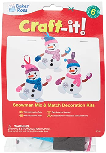 Baker Ross AT160 Weihnachtskugeln Mix & Match Schneemann (6 Stück) Christbaumschmuck Bastelset für Kinder, Sortiert