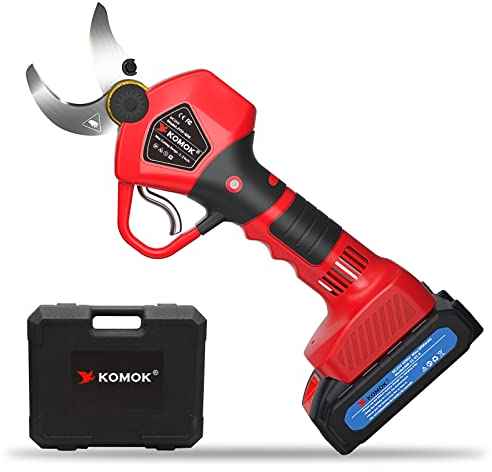 KOMOK Kabellose Elektrische Gartenschere, 21V Astschneider Baumschere Obstbaumschere, MAX 30mm Schnittdurchmesser, 2 PCS Wiederaufladbarer 2000mAh Akku Baum Astschere Rosenschere, 6-8 Arbeitsstunden