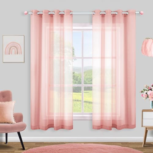 KOUFALL Pink Curtains 72 Inch Length 2 Panels for Bedroom Grommet Semi Voile Drapes Transparent Pink Window Display for Girls Room Living Area 52x72 Inches Long Blush Rose Gold